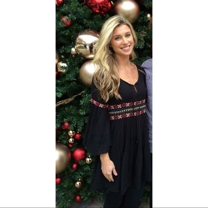 American Eagle Black Embroidered Boho Dress